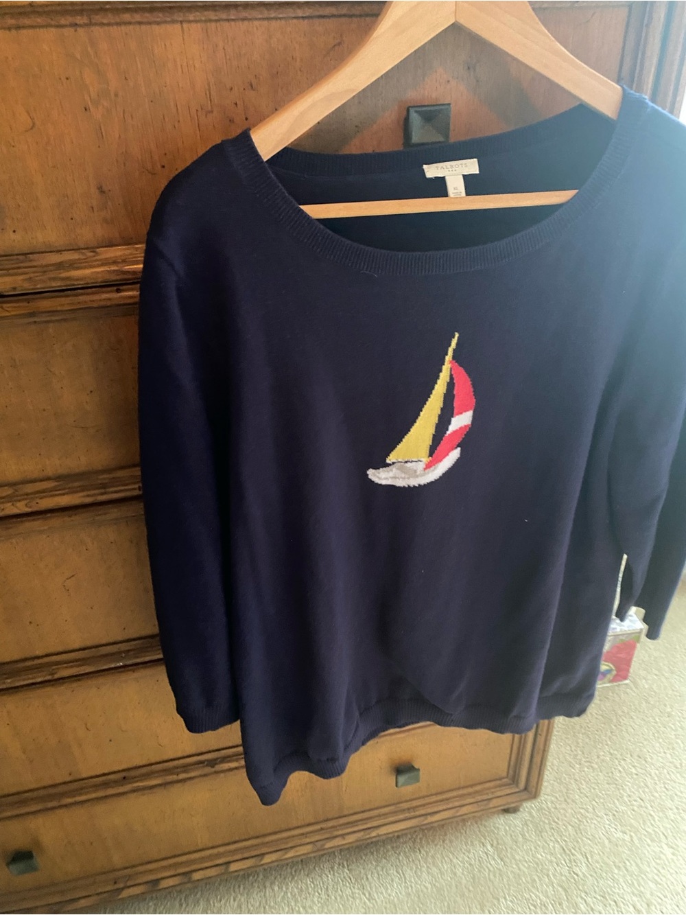 Talbots Navy Crewneck Sweater with Colorful Sailboat